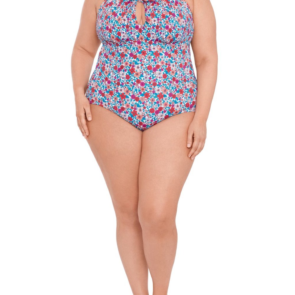 NEW Time and Tru NWT Women’s and Plus Keyhole Swimsuit Size L Bathing Suit Large